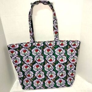 Vera Bradley Floral Tote Bag Lotus Sea Moss Zip Top Medium Quilted